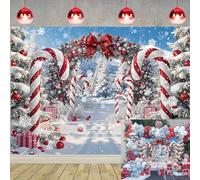 Toile de fond photographique Canne de Noël Bonbon Joyeux Noël Fond d'arbre de Noël neige d'hiver Décoration de fête de Noël Nouvel An Réveillon Fond photo de vacances (8X6FT (240x180cm))