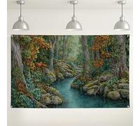 Toile de fond pittoresque de rivière, paysage naturel pour photographie, décoration extérieure rustique pour fêtes, fond saisonnier d'automne 180 x 109 cm