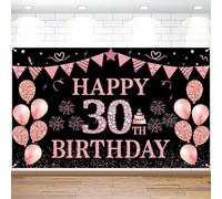 Toile de fond pour 30e anniversaire - Bannière « Happy 30th Birthday » - Grande taille - Drapeau triangulaire - Ballons - Décoration de cabine pour homme et femme - Fournitures de fête d'anniversaire
