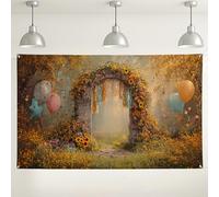 Toile de fond pour arche de jardin floral, décorations de fête sur le thème des tournesols, fond photo rustique printemps/été pour anniversaires, fêtes prénatales et événements spéciaux, 180 x 109 cm