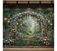 Toile de fond pour arche florale enchantée, jardin magique avec guirlandes lumineuses et lanternes, fond photo de mariage, fête d'anniversaire, fête prénatale, accessoires de photomaton, 2,1 x 1,5 m
