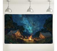 Toile de fond pour camping, ciel nocturne, décoration de scène naturelle étoilée, arrière-plan confortable pour photographie de feu de camp pour événements et fêtes, 180 x 109 cm