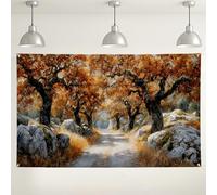 Toile de fond pour chemin de forêt d'automne, décoration murale pittoresque pour photographie, fond de fête en plein air et intérieur, fournitures de fête de Thanksgiving, 180 x 109 cm