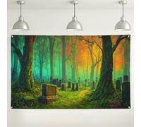 Toile de fond pour cimetière de forêt enchantée, décoration mystique de cimetière d'automne, parfaite pour les fêtes d'Halloween et les événements photographiques, 180 x 109 cm
