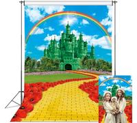 Toile de fond pour décoration de fête, château vert, 1,8 x 2,4 m, château floral arc-en-ciel, route de briques dorées, arrière-plan pour photographie de fête prénatale, fournitures de fête de