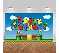 Toile de fond pour fête d'anniversaire Mario, fournitures de décoration de table de gâteau de fête prénatale, bannière sur le thème Mario (1,5 x 0,9 m)