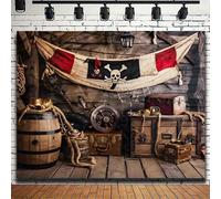 Toile de fond pour fête de pirates - Conception de carte marine et de pont de navire, bannière en polyester polyvalente pour la décoration intérieure et les événements (disponible en 3 tailles: 39 x 5