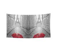 Toile de fond pour fête d'intérieur Motif Tour Eiffel Paris rue rouge Paris, grande bannière pour joyeux Noël à suspendre pour les fêtes de fin d'année