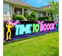 Toile de fond pour fête disco Time to Boogie années 70 et 80 sur le thème de la nuit dansante rétro pour fans de discothèque, décoration murale de cour pour fans de discothèque, fournitures de bal de