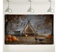 Toile de fond pour feu de camp d'automne, décorations d'extérieur rustiques et confortables, lanterne citrouille, fond de photographie pour la récolte d'automne, événements de fête, 180 x 109 cm