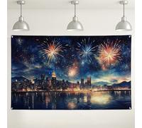 Toile de fond pour feux d'artifice d'horizon urbain, décoration de ciel nocturne festif pour célébrations, paysage urbain vibrant pour le Nouvel An et les événements du jour de l'indépendance, 180 x