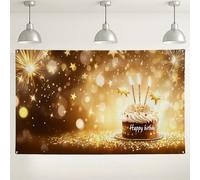 Toile de fond pour gâteau d'anniversaire doré, étoiles scintillantes scintillantes, décoration de fête, accessoires de photographie intérieur/extérieur pour événements de bal de fin d'année, 180 x 109