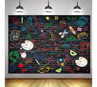 Toile de fond pour la rentrée scolaire, 3 x 2,4 m, mur de briques noires, graffiti peint à la main, fond pour photographie de premier jour d'école en ligne, décorations de fête, séance photo