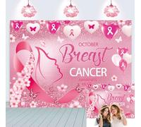 Toile de fond pour la sensibilisation au cancer du sein d'octobre Ruban rose fleur amour cœur papillon fond flash femme survivante du cancer du sein promenade caritative décoration de fête (2,1 x 1,5
