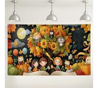 Toile de fond pour livre d'histoires d'automne, décorations d'automne mignonnes pour enfants, arbre coloré et animaux, fond de photographie pour fêtes d'anniversaire, célébrations d'Halloween, 180 x