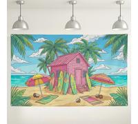 Toile de fond pour maison de plage tropicale, planche de surf colorée et parapluie, décoration de fête, fond de photographie d'intérieur/extérieur pour fête sur la plage, événements de 180 x 109 cm