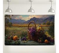Toile de fond pour panier de fruits de récolte, décorations de paysage rustique vintage, arrière-plan de photographie d'automne en plein air pour événements de fête de Thanksgiving 180 x 109 cm