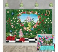 Toile de Fond pour Pays des Merveilles Fête de Thé Château de Conte de Fées Feuilles Vertes Mur de Roses pour Photographie Fête d'anniversaire Fête Nouveau-né Accessoires Photo (240 x 180 cm)