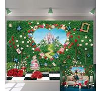 Toile de Fond pour Pays des Merveilles Fête de Thé Château de Conte de Fées Feuilles Vertes Mur de Roses pour Photographie Fête d'anniversaire Fête Nouveau-né Accessoires Photo (210 x 150 cm)