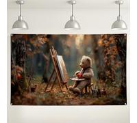 Toile de fond pour peinture d'ours, fond de scène de forêt d'automne confortable pour photographie d'enfants, décorations de fête artistique, thème saisonnier d'automne, 180 x 109 cm