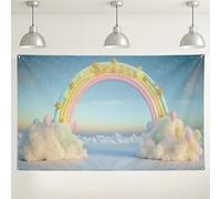 Toile de fond pour photo avec nuage arc-en-ciel, jolies décorations de fête colorées, ciel étoilé intérieur/extérieur pour fête prénatale, anniversaire, 180 x 109 cm