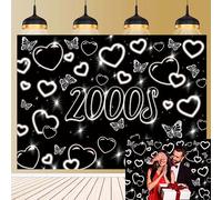 Toile de fond pour photo du début des années 2000 - 2,1 x 1,5 m - Y2k - Motif cœur à paillettes - Noir - Décoration de fête d'anniversaire