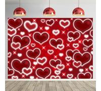 Toile de fond pour photo en forme de cœur rouge - Décoration de Saint-Valentin - 2,4 x 1,8 m - Pour photographie du début des années 2000 - Fournitures de fête d'anniversaire pour femmes - Vieille