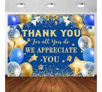 Toile de fond pour photo « We Appreciate You », « Thank You for All You Do » - 3 x 2,4 m - Paillettes dorées - Reconnaissance des employés - Fournitures d'infirmière et d'enseignant - Bannière de