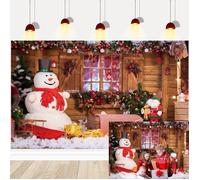 Toile de fond pour photographie de Noël, bonhomme de neige, Père Noël, cadeaux de Noël, fond de réveillon de vacances (2,4 x 1,8 m)