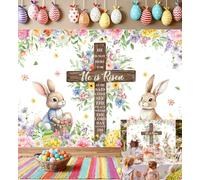 Toile de fond pour photographie de Pâques avec inscription « He is Risen » - Motif floral et lapin - Pour photographie - Jésus - Résurrection - Printemps - Pâques - 210 x 150 cm