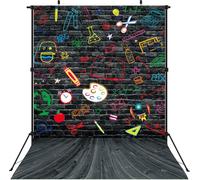 Toile de fond pour photographie de rentrée scolaire, 2,4 x 3 m, mur de briques noires, sol en bois peint, graffiti, premier jour d'école, décorations de fête, séance photo, accessoires de studio