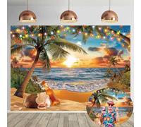 Toile de fond pour photographie d'été - 2,1 x 1,5 m - Palmiers hawaïens tropicaux - Mer - Plage - Coucher de soleil - Décoration de fête prénatale - Accessoires photo