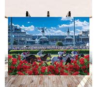 Toile de fond pour photographie du Kentucky Derby - Décoration de fête sur le thème des courses de chevaux - Décoration murale intérieure et extérieure - 2,4 x 1,8 m