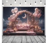 Toile de fond pour photographie, fleurs de lune, conte de fées, décoration de fête, bannière rose princesse pour fête d'anniversaire (D, 300 x 250 cm)