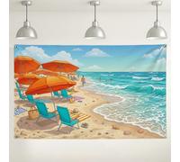 Toile de fond pour scène de plage, décoration murale esthétique, vagues de l'océan et parapluies, fond de photographie pour fêtes et événements, 180 x 109 cm