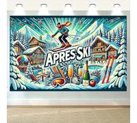 Toile de Fond pour Une scène hivernale après Une fête de Ski, Comprenant des skieurs, des Montagnes enneigées et des chalets Confortables 240cmx180cm