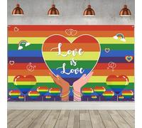 Toile de fond « Pride Month », « Hold Your Heart in Your Hand » - Love is Love LGBT arc-en-ciel lesbiennes, gays, bisexuels, transgenres - Bannière pour décoration de défilé, accessoires de photomaton