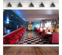 Toile de fond rétro classique des années 50 pour photographie de restaurant Soda Shop Meal Time Musique Scène Bal Bannière pour fête d'anniversaire 300 x 200 cm