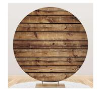 Toile de Fond Ronde en Bois for Couverture de Photographie, Planche de Bois Marron Rustique, arrière-Plan Circulaire for fête d'anniversaire et de Mariage(NSW08124,D 6.5ft(200cm) Poly)