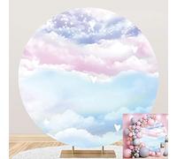 Toile de fond ronde en polyester pour fête prénatale, 2,2 x 2,2 m, rose, bleu, ciel coloré pour fête prénatale, cercle de photographie, arrière-plan pour 1er anniversaire, fête prénatale, accessoires