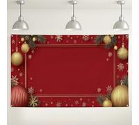 Toile de fond rouge pour fêtes de Noël, décorations festives dorées et flocons de neige, idéale pour les photomatons et les célébrations intérieur/extérieur - 180 x 109 cm