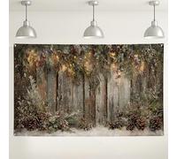 Toile de fond rustique au pays des merveilles d'hiver, pommes de pin enneigées, décorations murales de forêt, arrière-plan confortable pour photographie d'intérieur/extérieur pour fêtes de vacances et