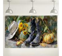 Toile de fond rustique avec bottes d'automne et tournesols, fond de photographie d'automne vintage, parfait pour Thanksgiving et célébrations de la récolte, 180 x 109 cm