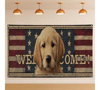 Toile de fond rustique avec chien de bienvenue patriotique, vintage Americana mignonne bannière pour intérieur/extérieur, fournitures de photographie de fête, 180 x 109 cm
