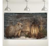 Toile de fond rustique avec lanterne d'hiver Capybara pour photographie d'animaux - Décoration d'intérieur et d'extérieur confortable pour fêtes de fin d'année, thème du pays des merveilles d'hiver