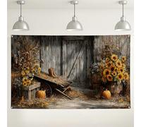 Toile de fond rustique d'automne - Récolte de tournesols - Décorations de fête vintage - Pour l'automne et l'extérieur - Pour photographie d'intérieur/extérieur - Pour fêtes de Thanksgiving - 180 x