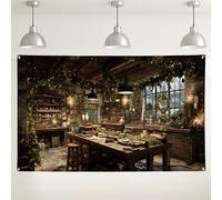 Toile de fond rustique pour atelier de Noël, décoration de vacances vintage, arrière-plan pour photographie, verdure d'hiver, scène intérieur/extérieur pour fêtes et événements, 180 x 109 cm