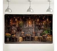 Toile de fond rustique pour grange d'automne - Décorations confortables de style rustique pour fête d'automne, arrière-plan photo vintage intérieur/extérieur pour événements de Thanksgiving - 180 x