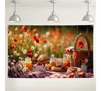 Toile de fond rustique pour pique-nique, coquelicot et marguerite, décoration de fête d'été, fond vibrant pour photographie intérieur/extérieur pour événements et célébrations 180 x 109 cm