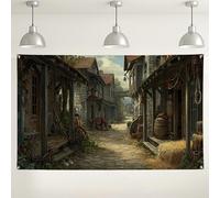 Toile de fond rustique pour village de rue, décoration murale vintage de campagne - Toile de fond confortable pour intérieur/extérieur - Pour fêtes, festivals et événements - 180 x 109 cm